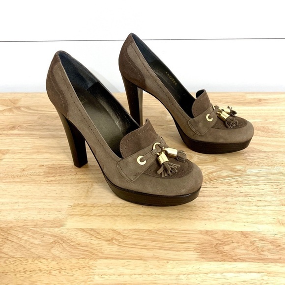 Stuart Weitzman Suede Tassup Moc Oxford Tassel Platform Heels, Women’s Size 7.5 - Picture 4 of 13